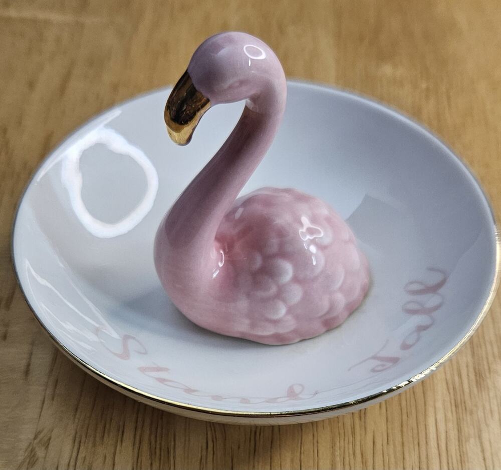 Pink Flamingo Trinket Dish Jewelry New